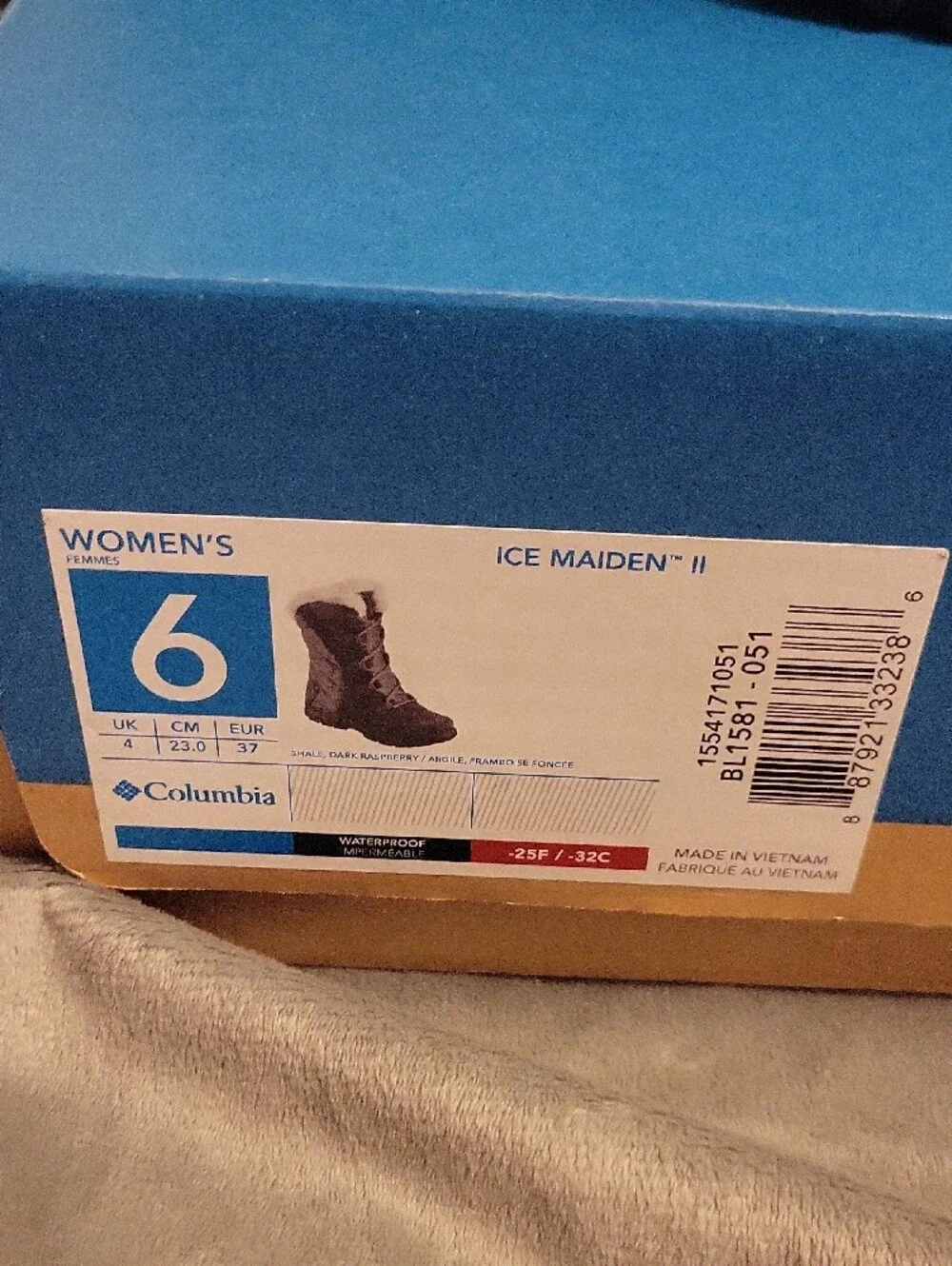 Columbia Women's Olive Gray Winter Boots with Cream Faux Fur